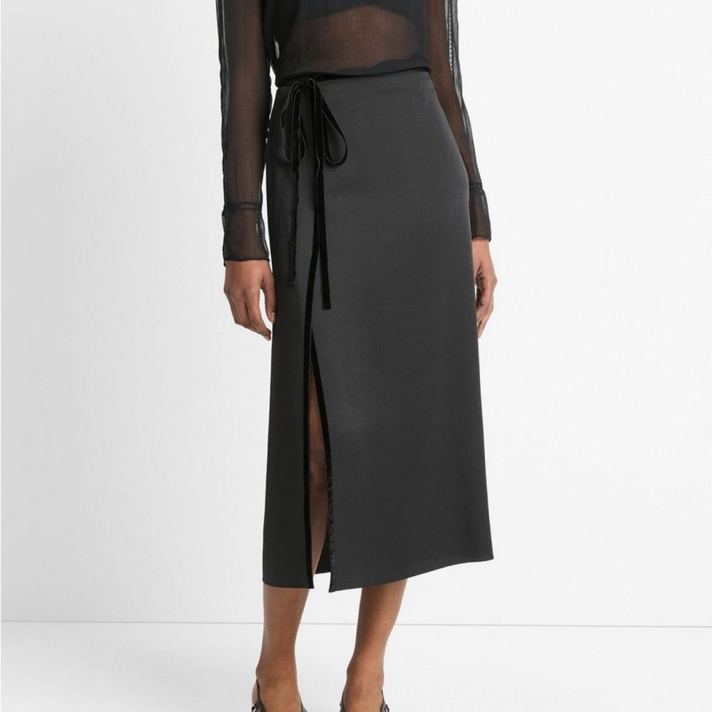 Vince Velvet-Trim Side-Slit Skirt NWT